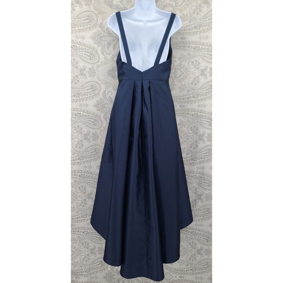 Alfred Sung D706 midnight blue hi-low satinl open back dress Size 6 Wedding - Picture 3 of 15